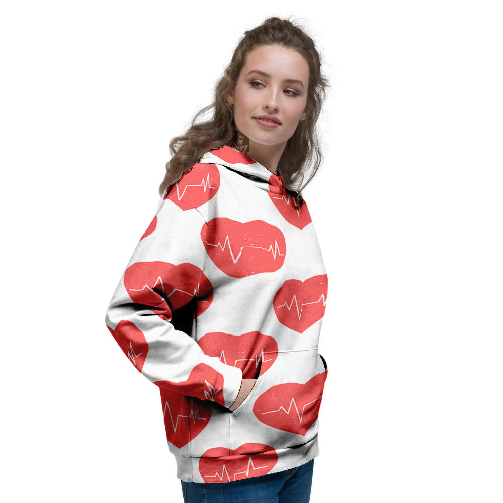 Heartbeat Red Print Pattern Women's Hoodie-grizzshop