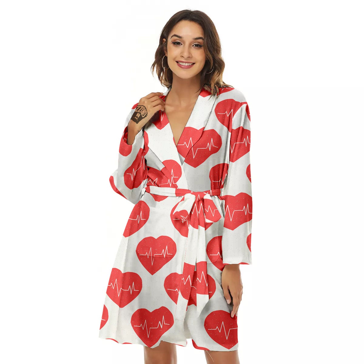Heartbeat Red Print Pattern Women's Robe-grizzshop