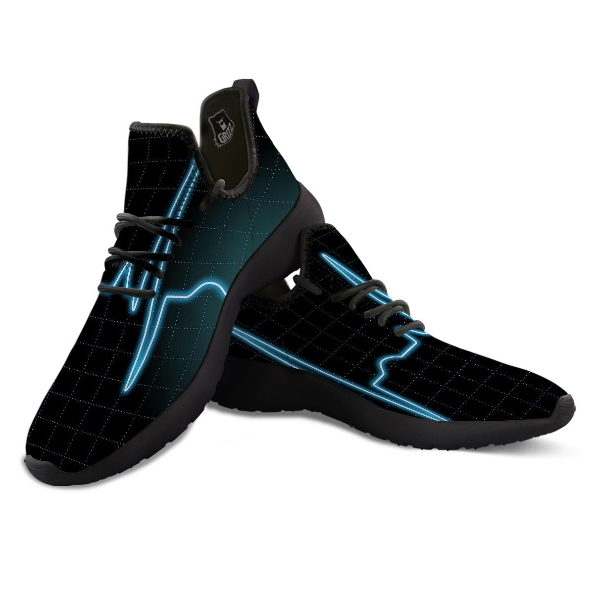 Heartbeat Teal Print Black Athletic Shoes-grizzshop
