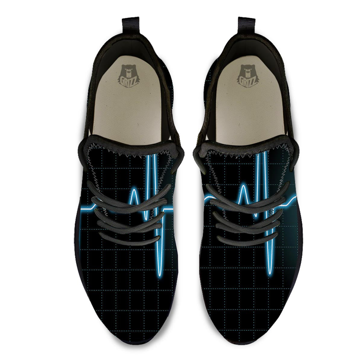 Heartbeat Teal Print Black Athletic Shoes-grizzshop