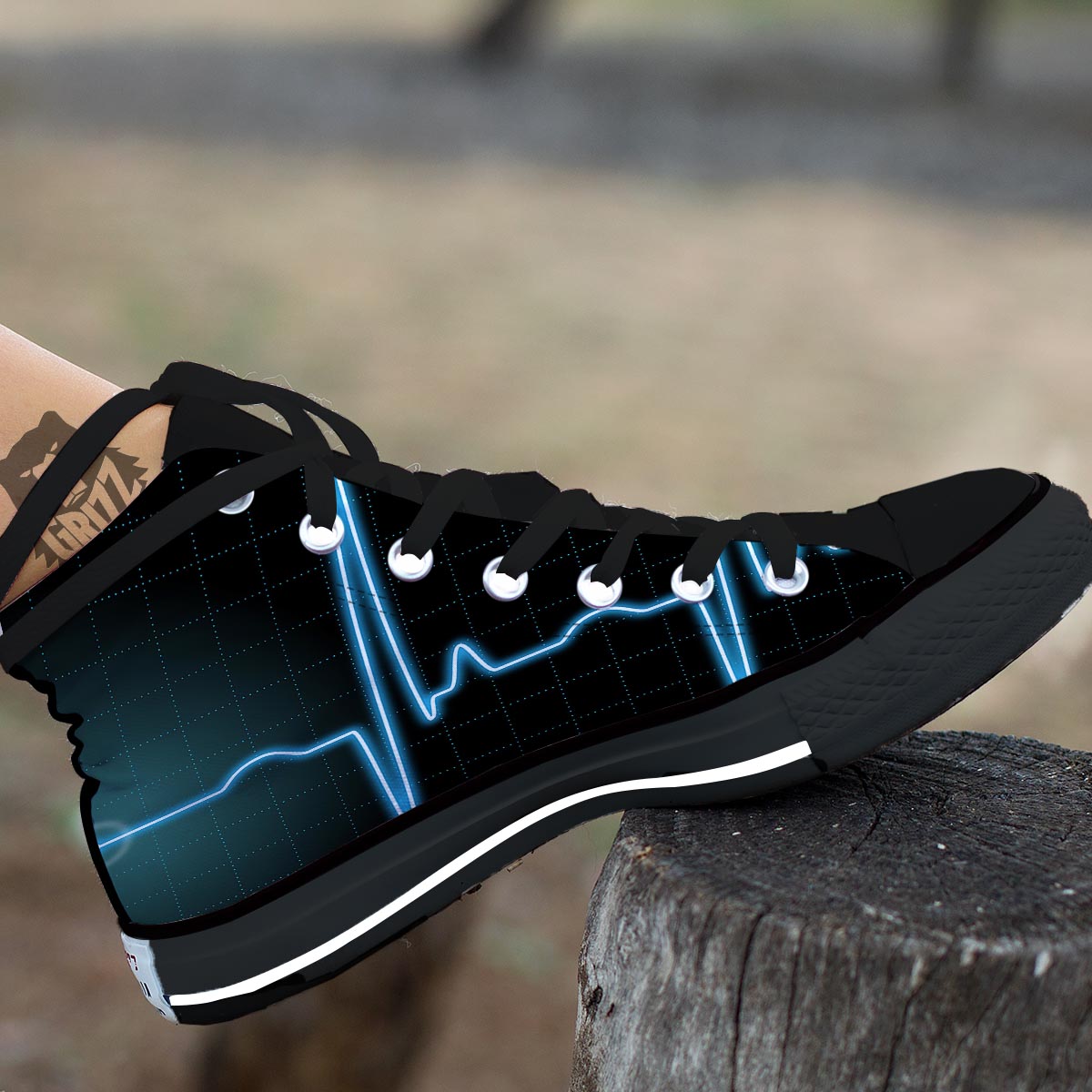 Heartbeat Teal Print Black High Top Shoes-grizzshop