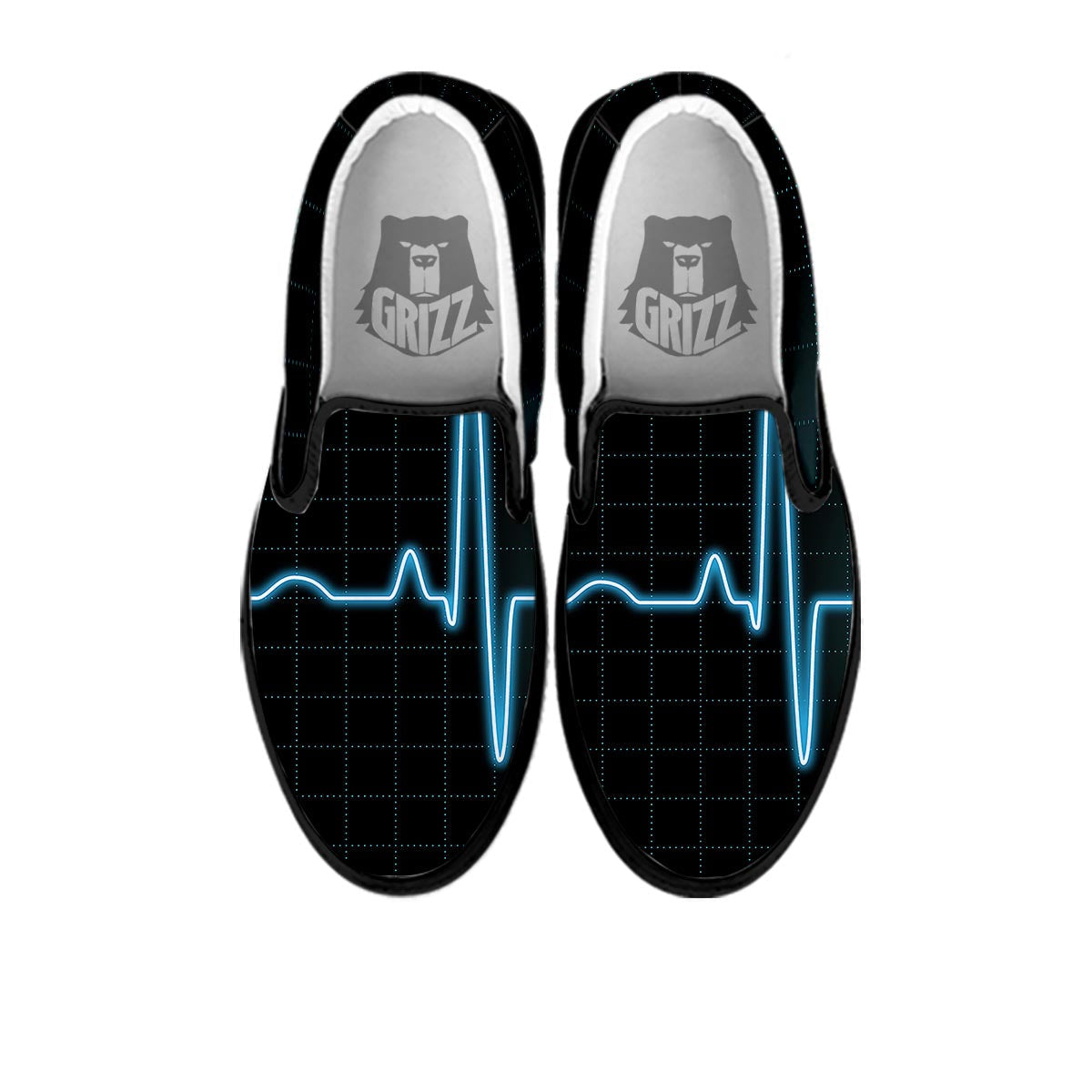 Heartbeat Teal Print Black Slip On Shoes-grizzshop
