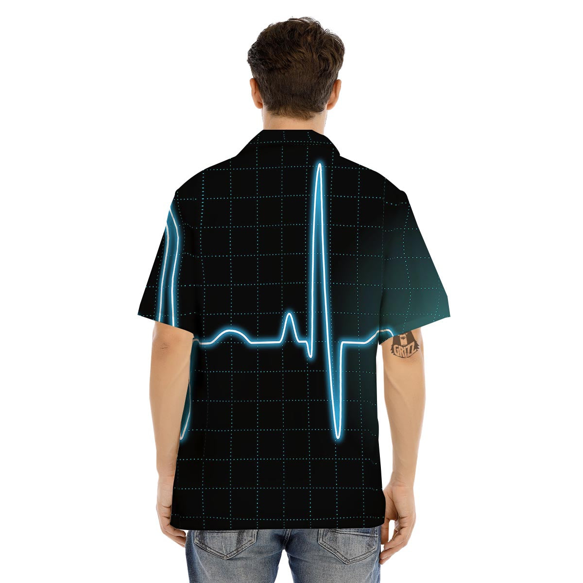 Heartbeat Teal Print Men's Hawaiian Shirt-grizzshop