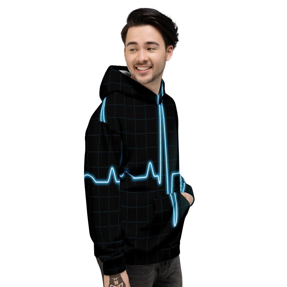 Heartbeat Teal Print Men's Hoodie-grizzshop