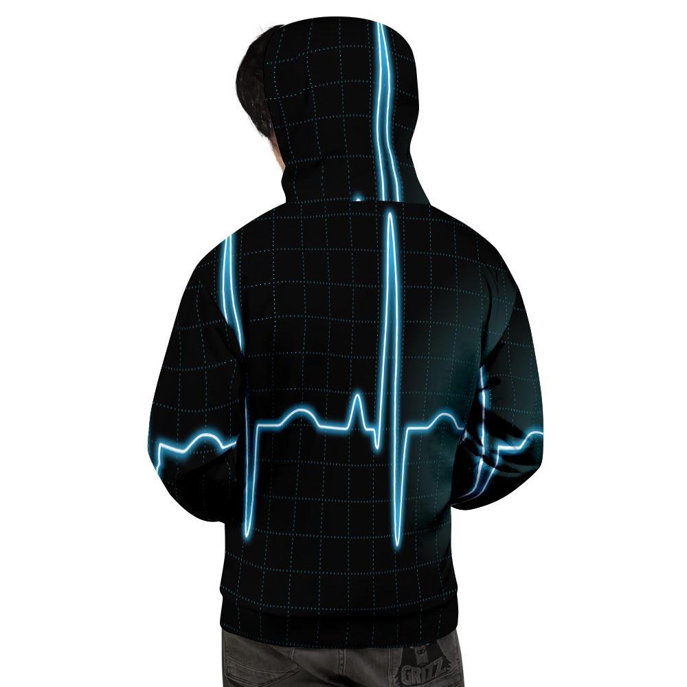 Heartbeat Teal Print Men's Hoodie-grizzshop