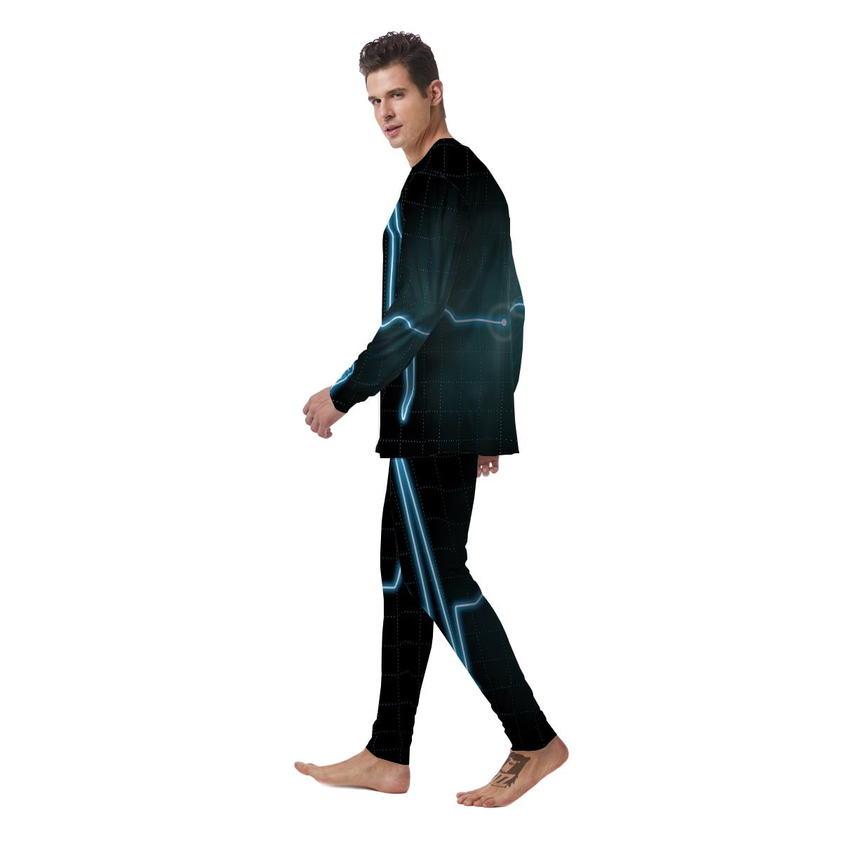 Heartbeat Teal Print Men's Pajamas-grizzshop