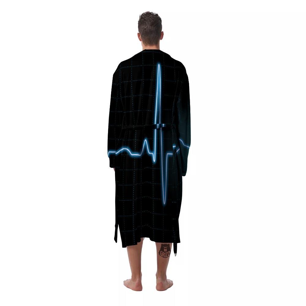 Heartbeat Teal Print Men's Robe-grizzshop