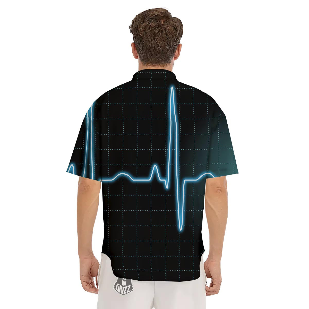 Heartbeat Teal Print Men's Short Sleeve Shirts-grizzshop