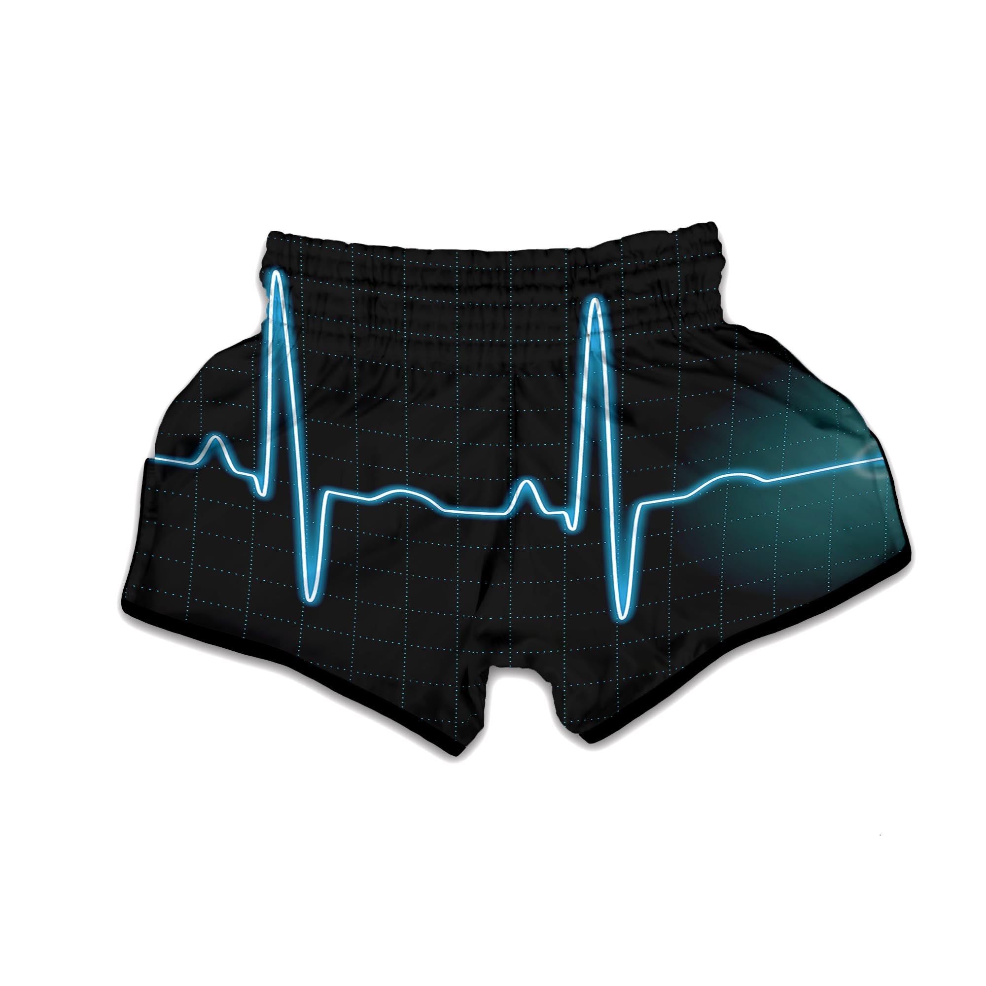 Heartbeat Teal Print Muay Thai Boxing Shorts-grizzshop