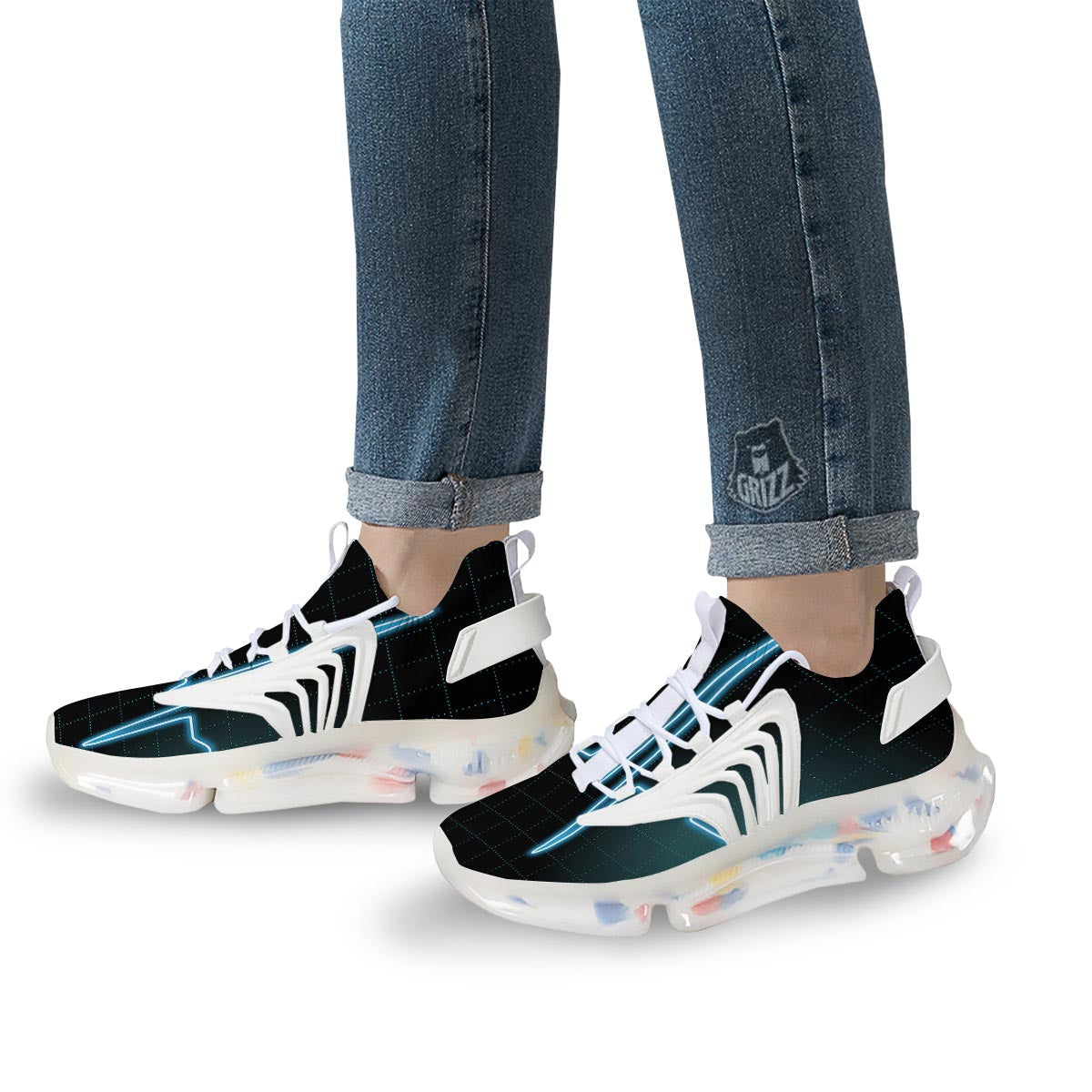 Heartbeat Teal Print White Gym Shoes-grizzshop