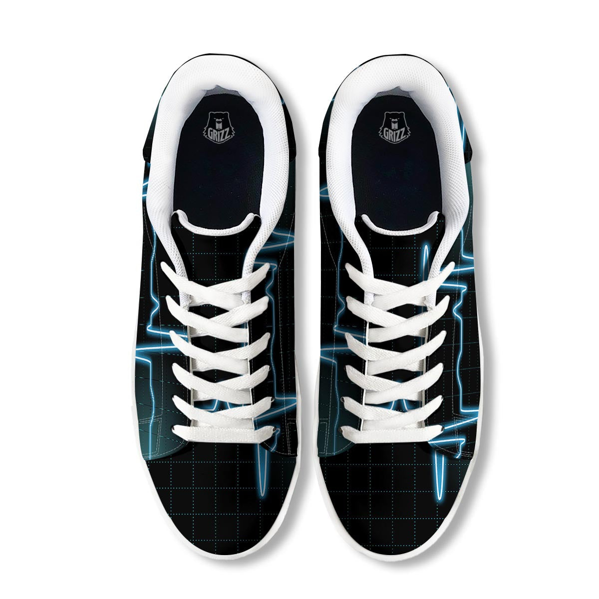 Heartbeat Teal Print White Low Top Sneakers-grizzshop