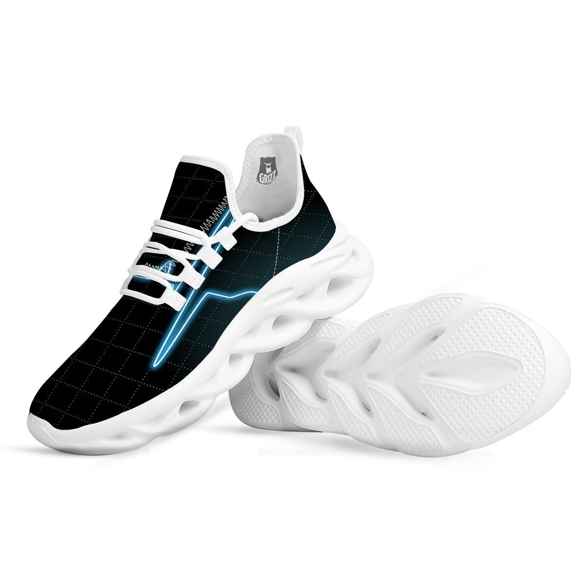 Heartbeat Teal Print White Running Shoes-grizzshop
