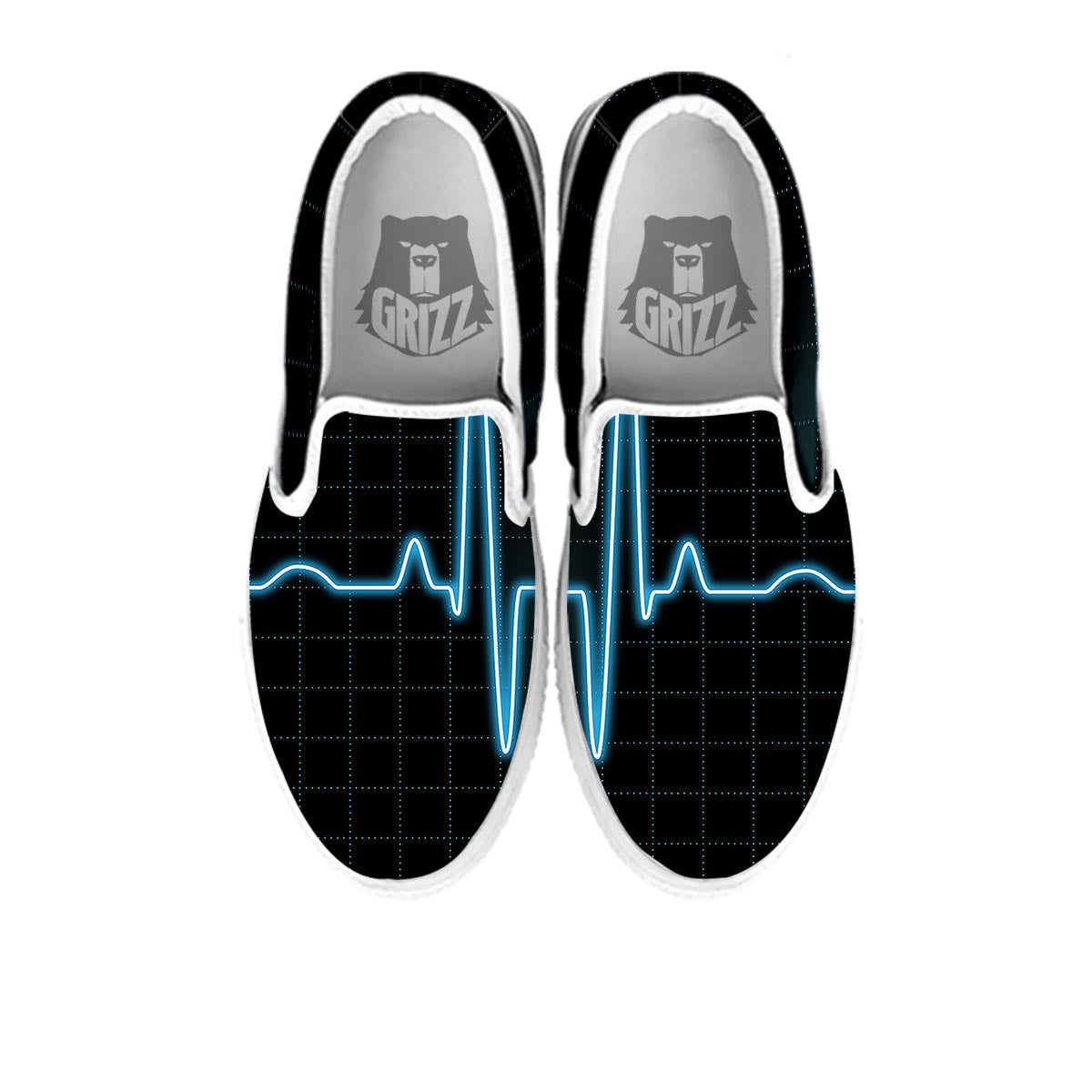 Heartbeat Teal Print White Slip On Shoes-grizzshop