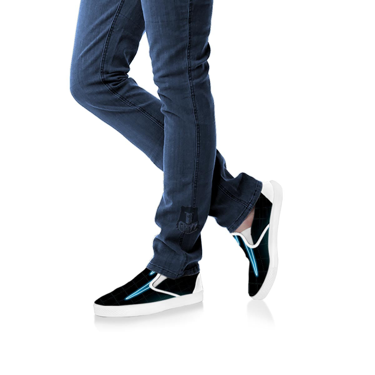 Heartbeat Teal Print White Slip On Shoes-grizzshop