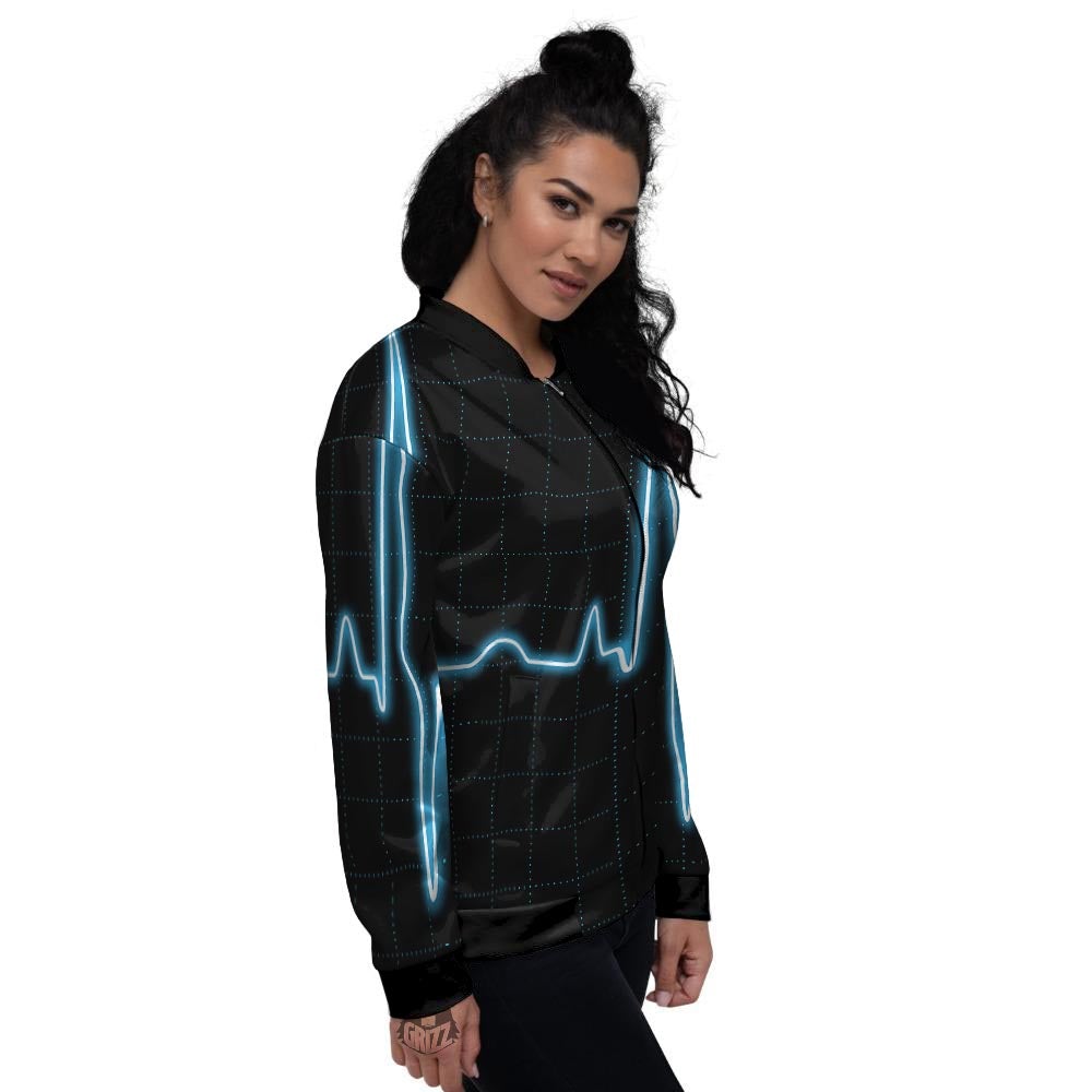 Heartbeat Teal Print Women's Bomber Jacket-grizzshop