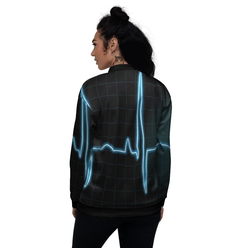 Heartbeat Teal Print Women's Bomber Jacket-grizzshop