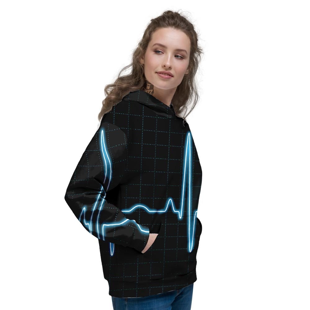 Heartbeat Teal Print Women's Hoodie-grizzshop
