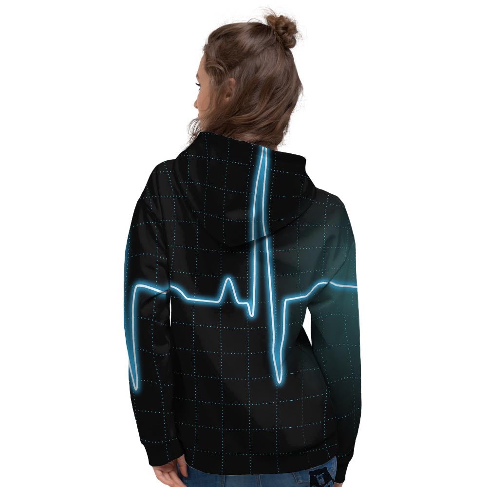 Heartbeat Teal Print Women's Hoodie-grizzshop