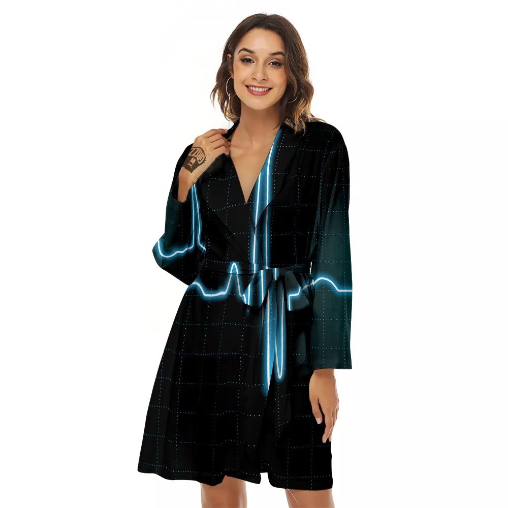 Heartbeat Teal Print Women's Robe-grizzshop