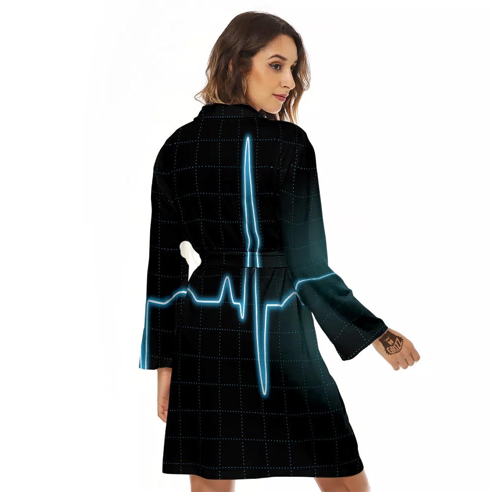Heartbeat Teal Print Women's Robe-grizzshop