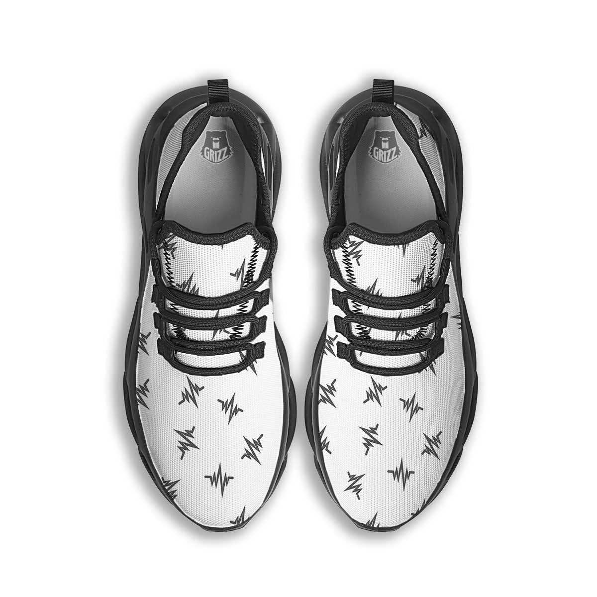 Heartbeat White And Black Print Pattern Black Running Shoes-grizzshop