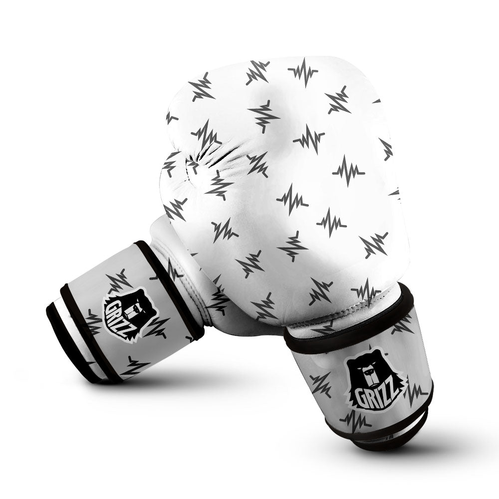 Heartbeat White And Black Print Pattern Boxing Gloves-grizzshop