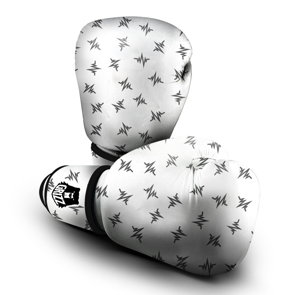 Heartbeat White And Black Print Pattern Boxing Gloves-grizzshop