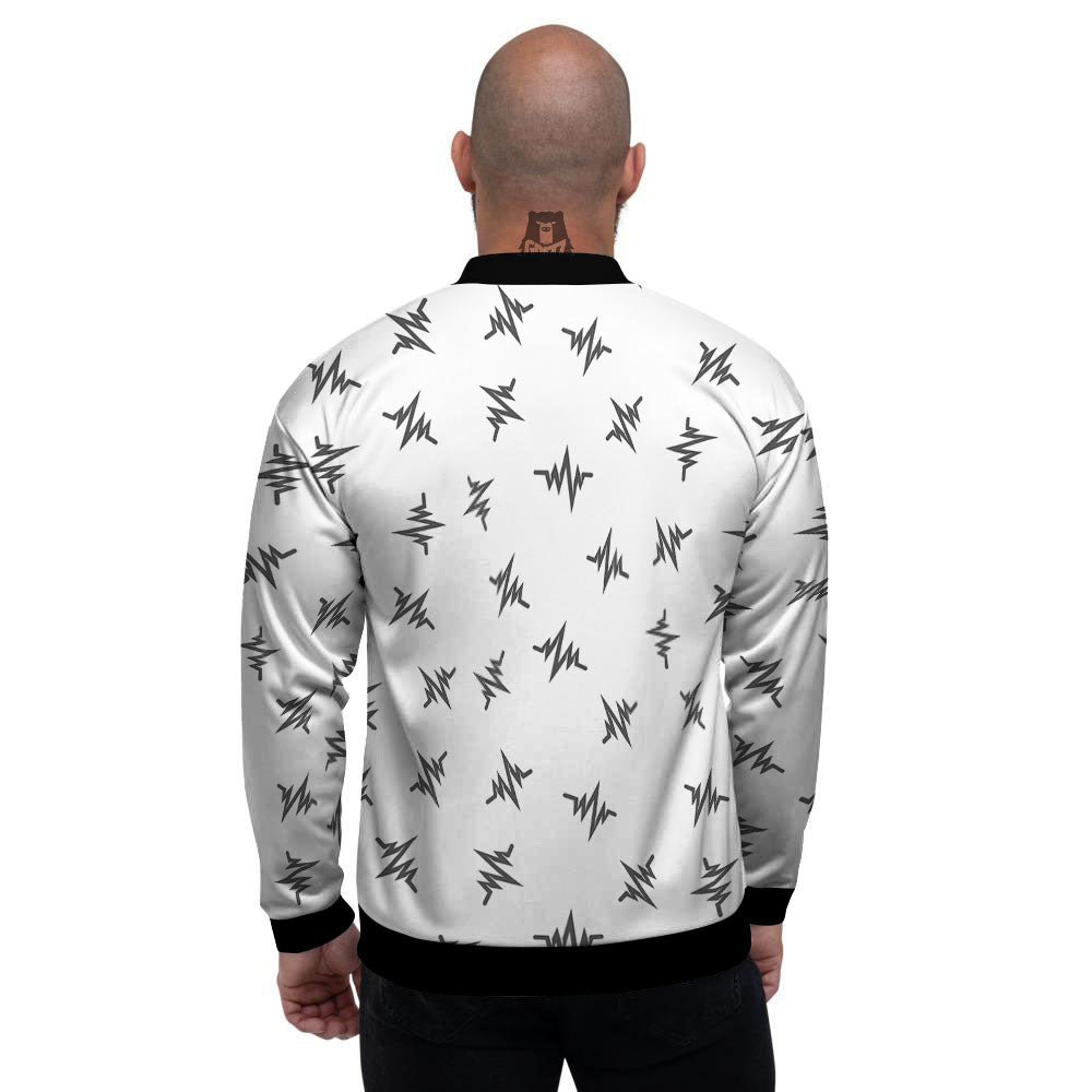 Heartbeat White And Black Print Pattern Men's Bomber Jacket-grizzshop