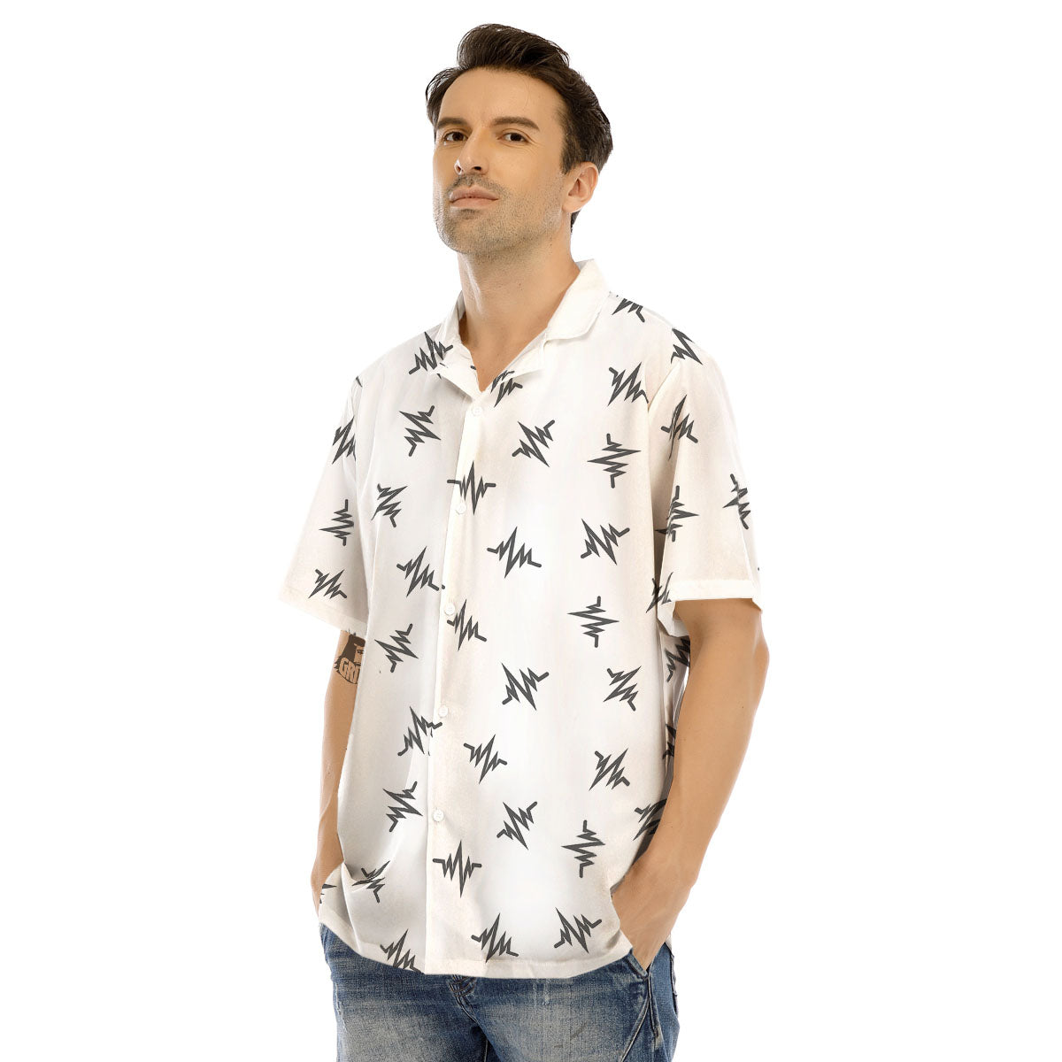 Heartbeat White And Black Print Pattern Men's Hawaiian Shirt-grizzshop