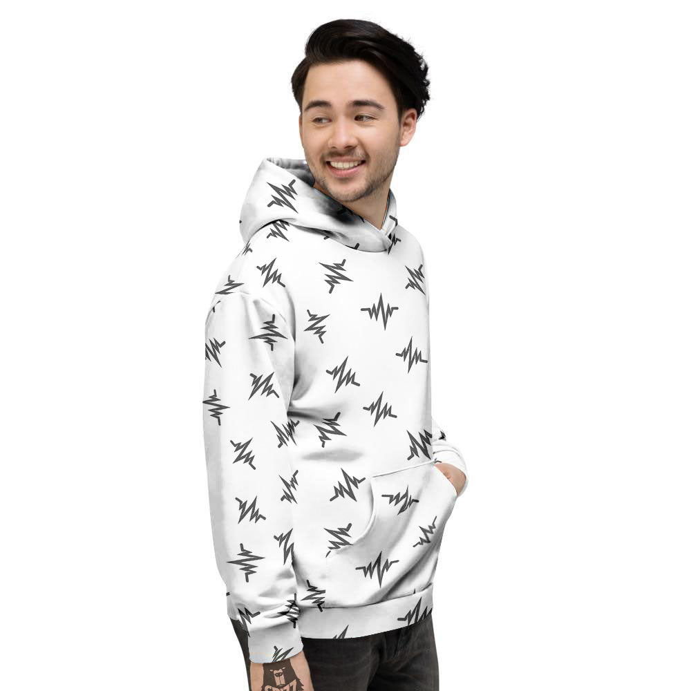 Heartbeat White And Black Print Pattern Men's Hoodie-grizzshop