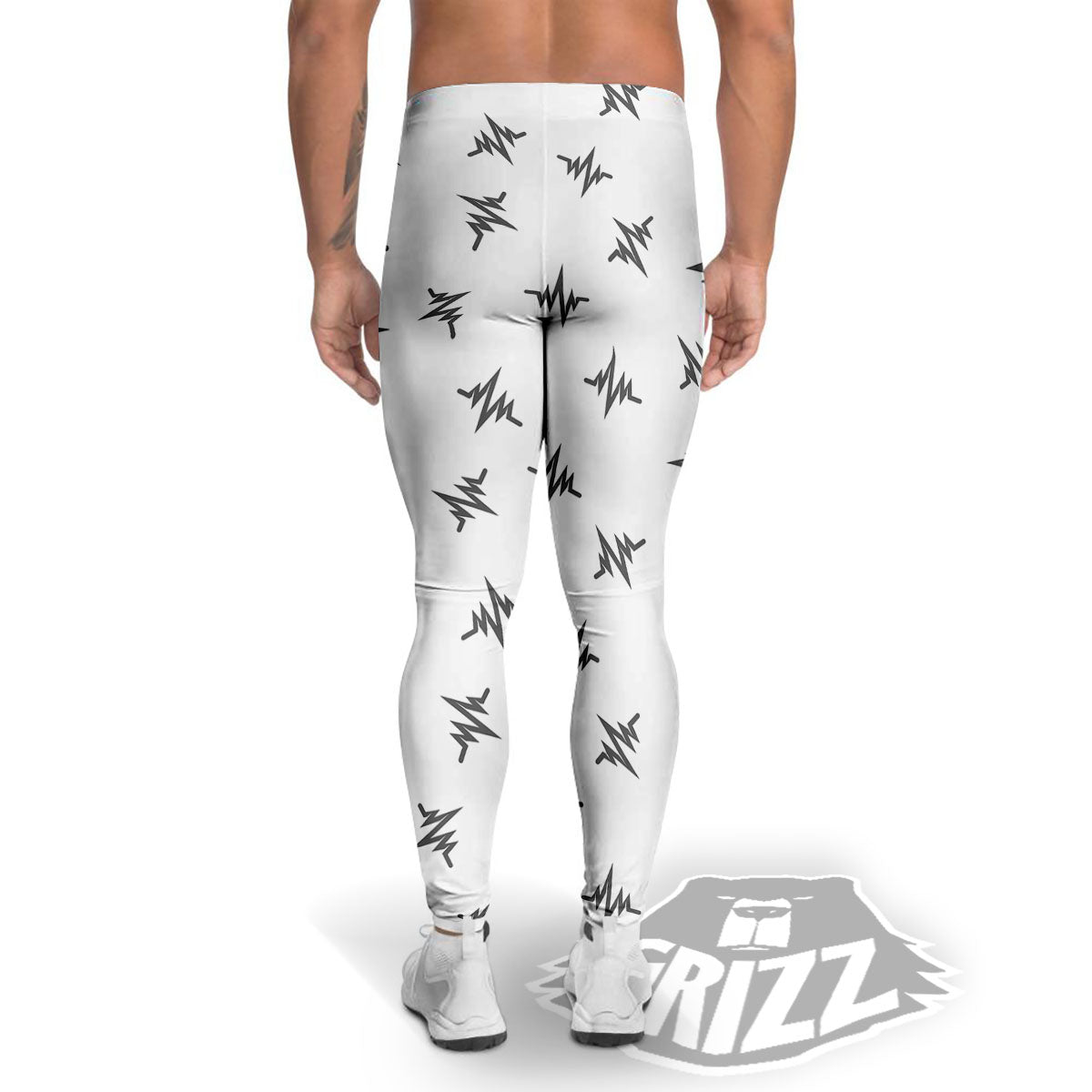 Heartbeat White And Black Print Pattern Men's Leggings-grizzshop