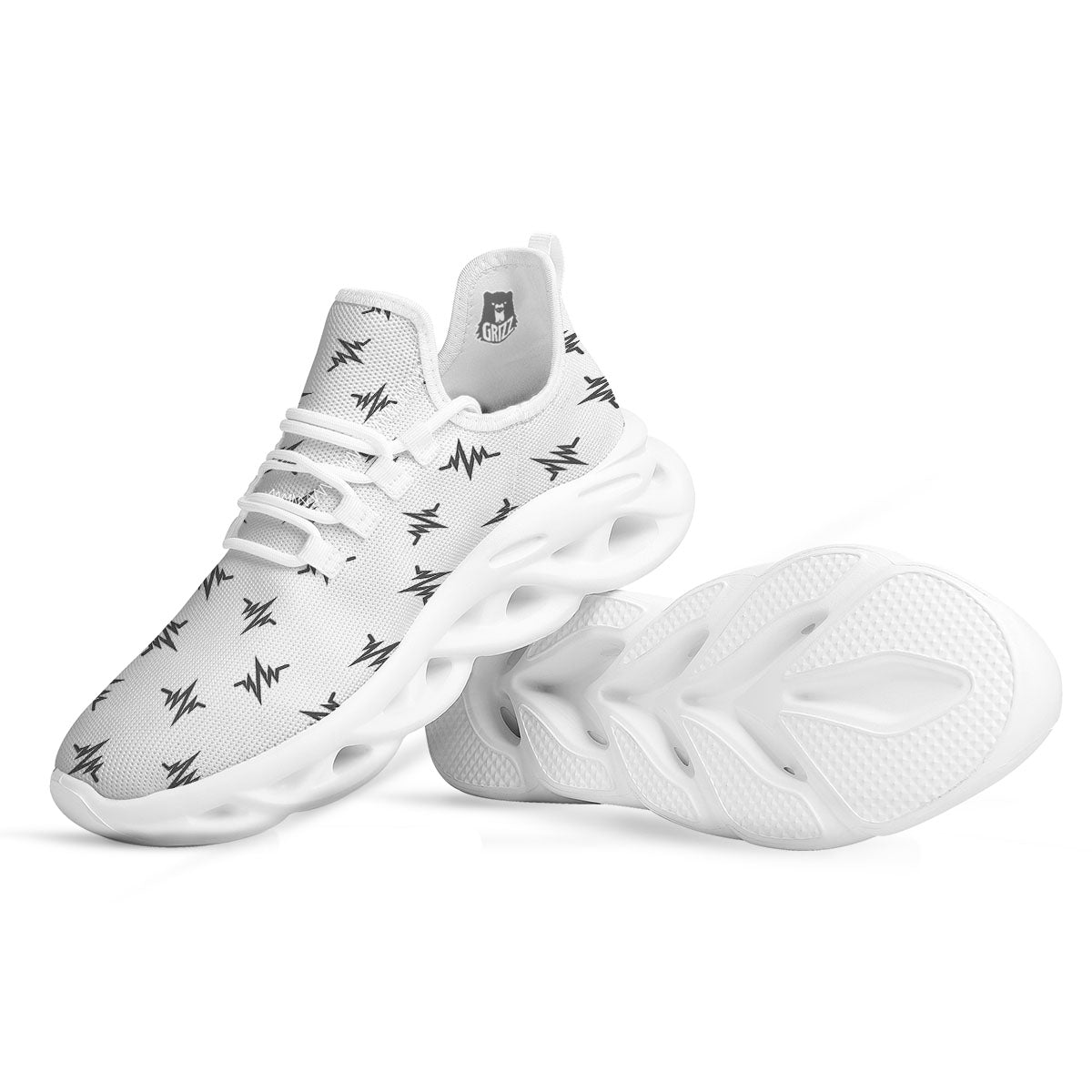 Heartbeat White And Black Print Pattern White Running Shoes-grizzshop