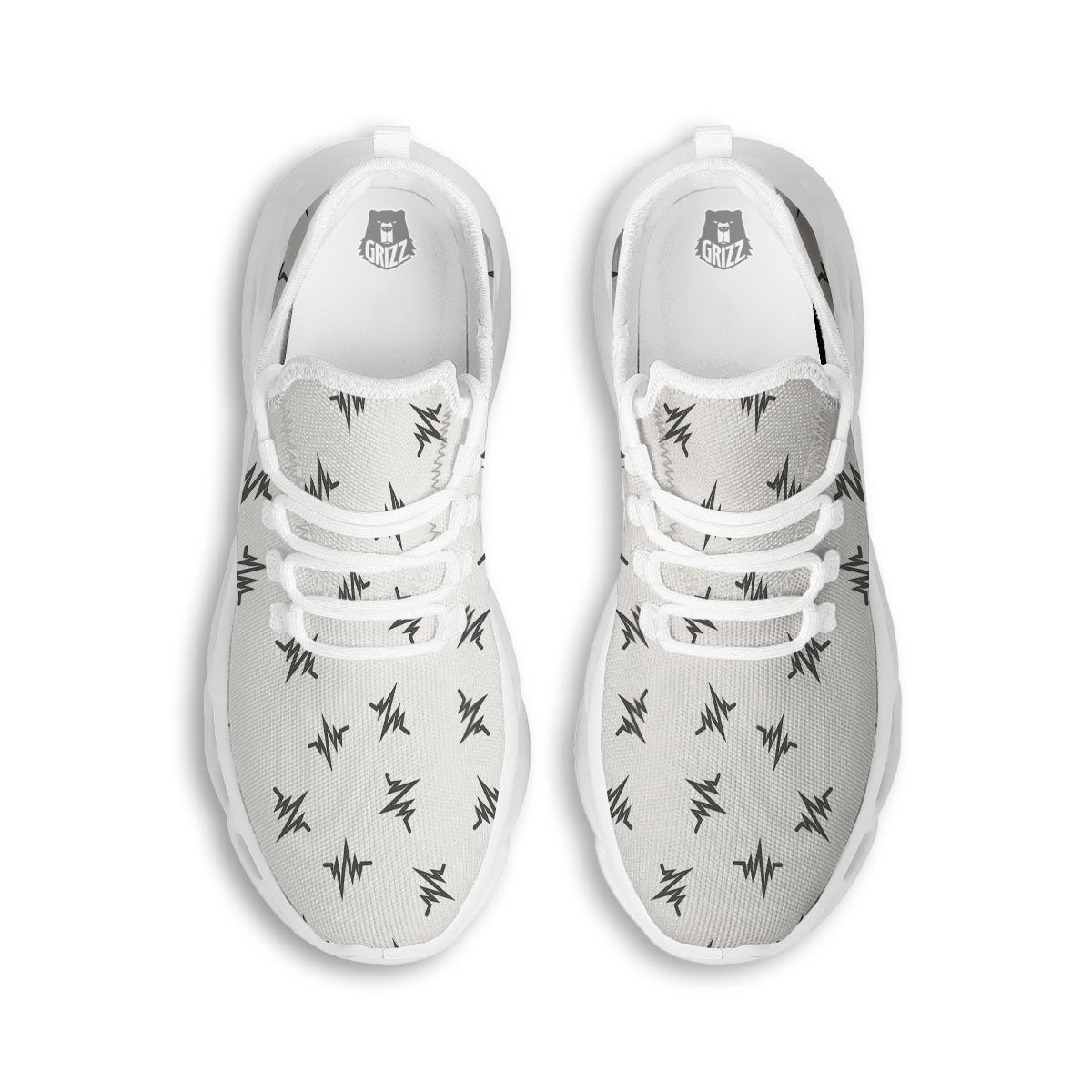 Heartbeat White And Black Print Pattern White Running Shoes-grizzshop