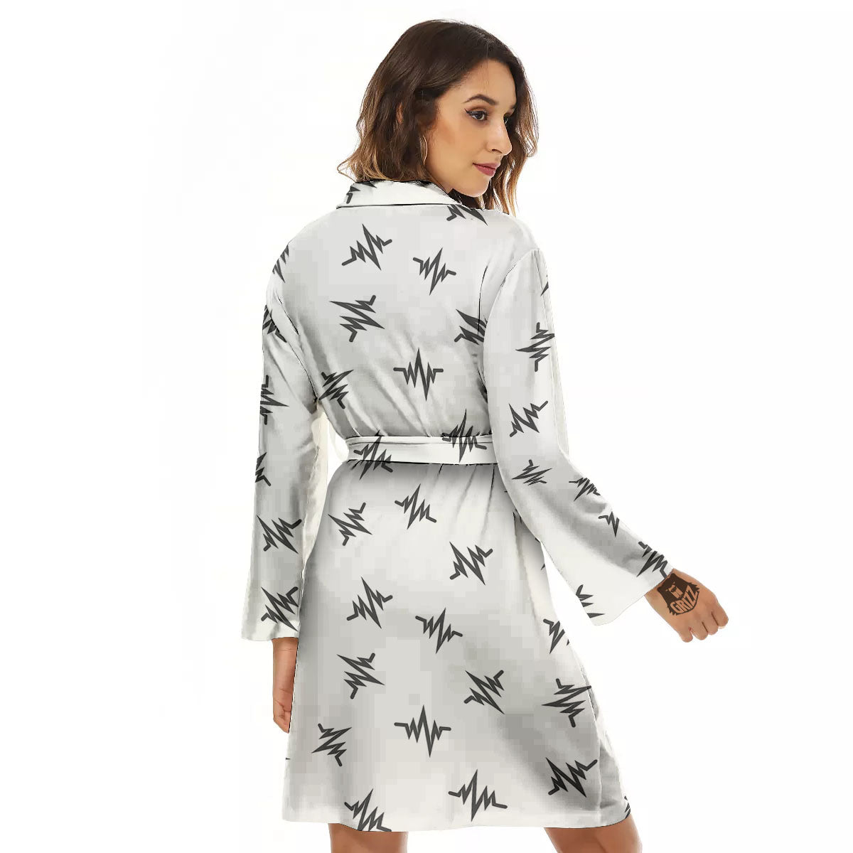 Heartbeat White And Black Print Pattern Women's Robe-grizzshop