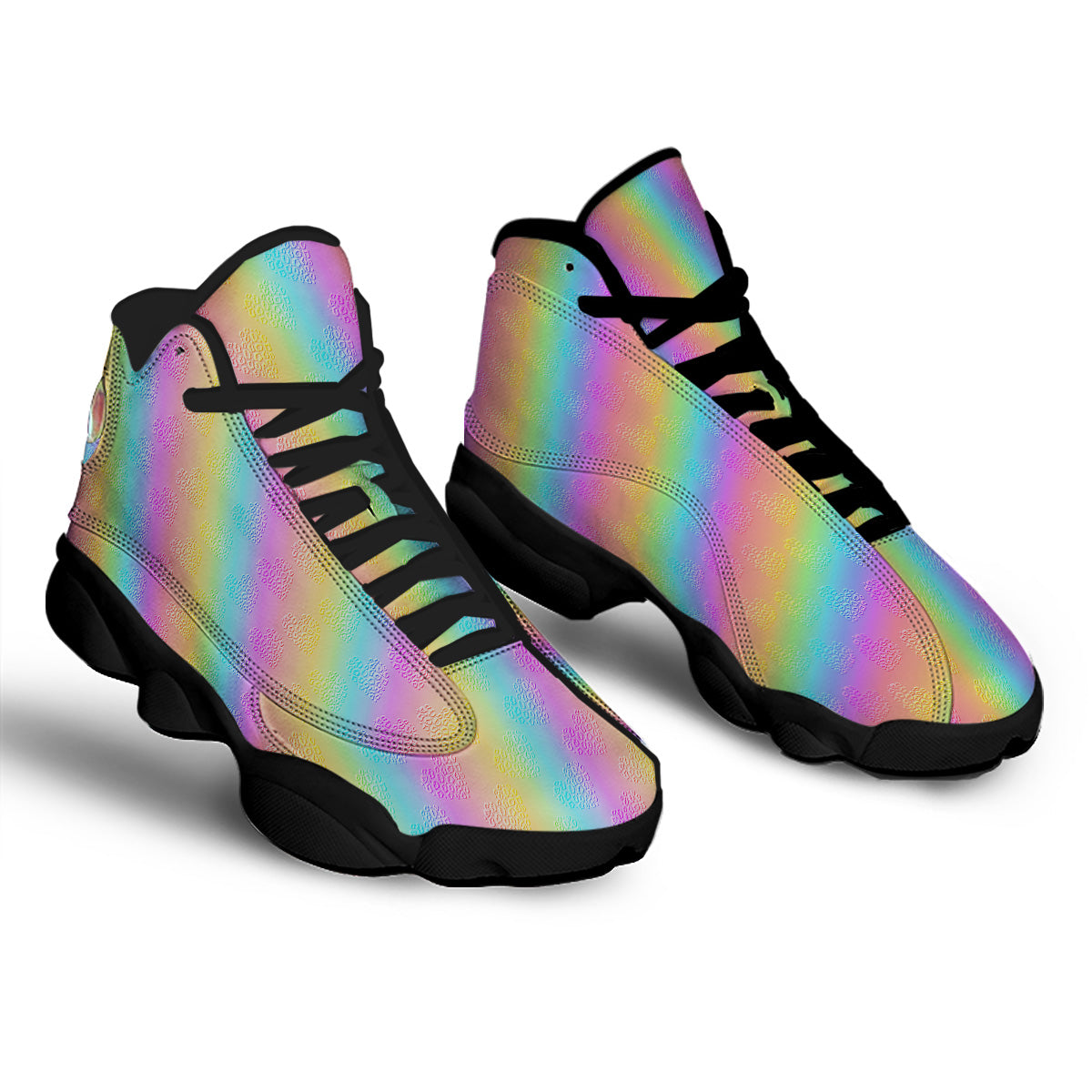 Hearts Rainbow Leopard Print Pattern Black Basketball Shoes-grizzshop