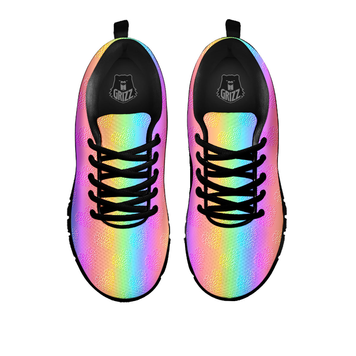 Hearts Rainbow Leopard Print Pattern Black Sneaker-grizzshop