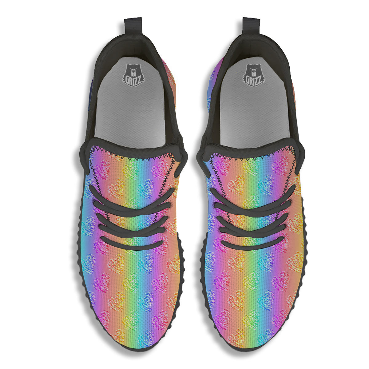 Hearts Rainbow Leopard Print Pattern Black Walking Shoes-grizzshop