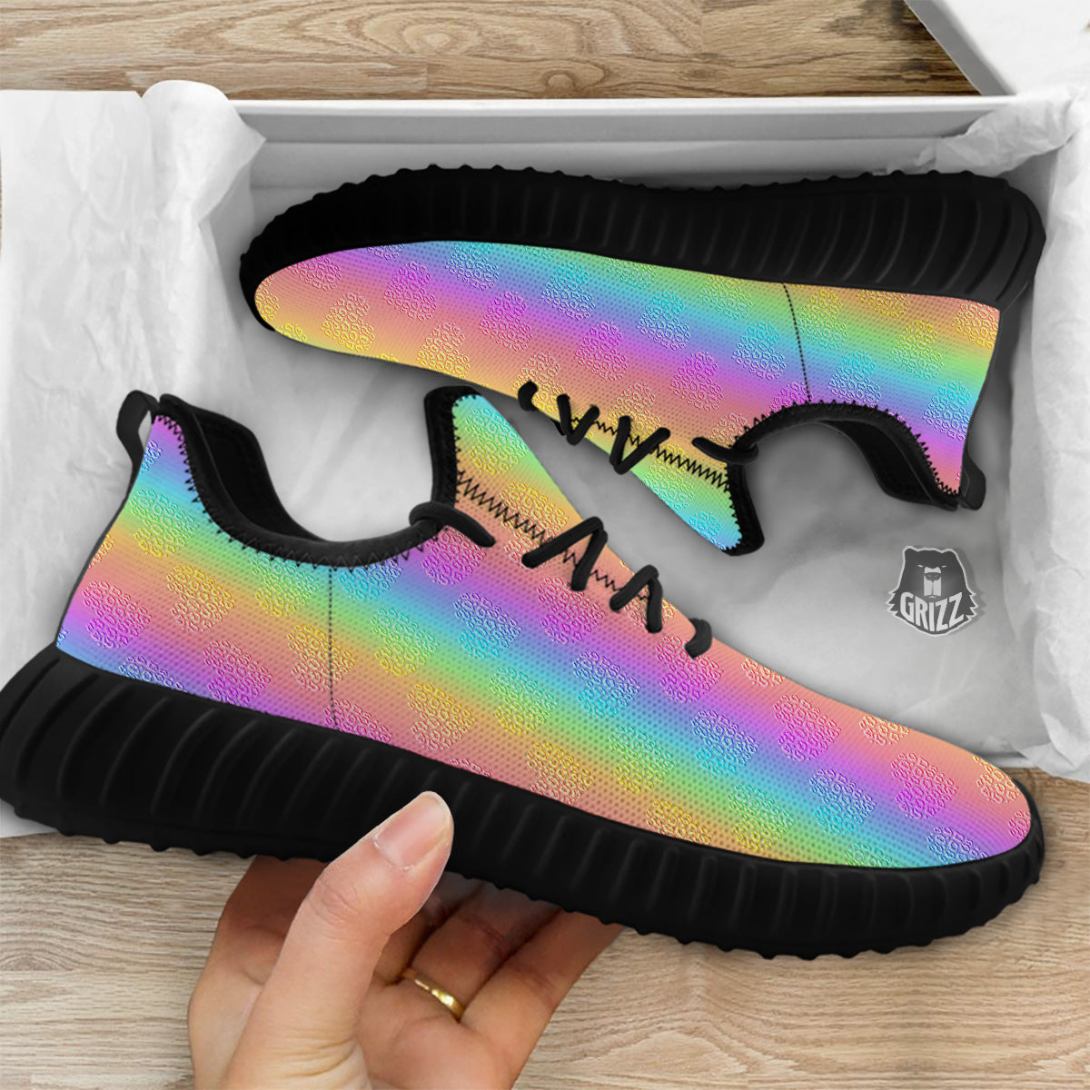 Hearts Rainbow Leopard Print Pattern Black Walking Shoes-grizzshop