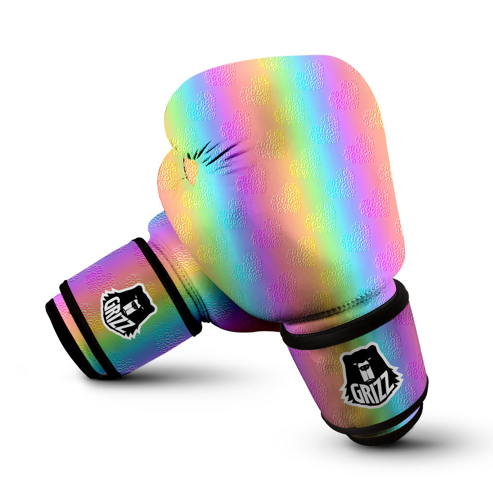 Hearts Rainbow Leopard Print Pattern Boxing Gloves-grizzshop