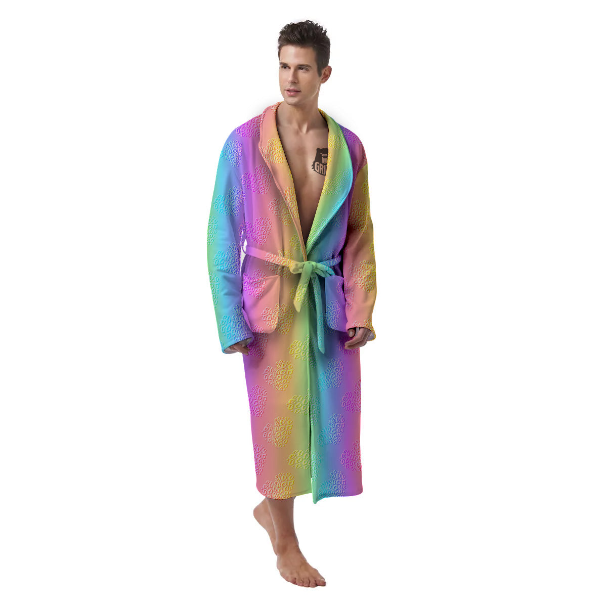 Hearts Rainbow Leopard Print Pattern Men's Robe-grizzshop