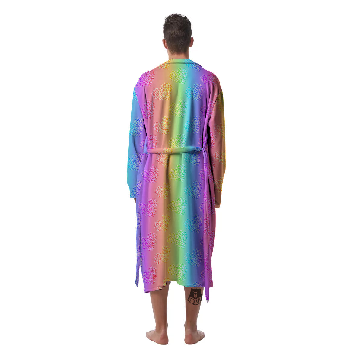 Hearts Rainbow Leopard Print Pattern Men's Robe-grizzshop