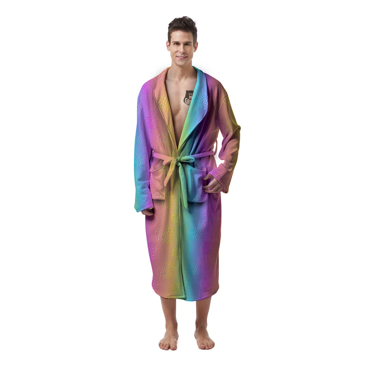 Hearts Rainbow Leopard Print Pattern Men's Robe-grizzshop
