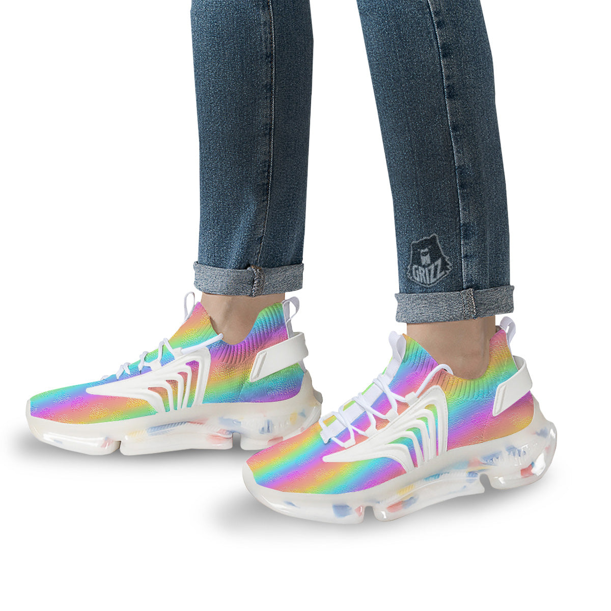 Hearts Rainbow Leopard Print Pattern White Gym Shoes-grizzshop