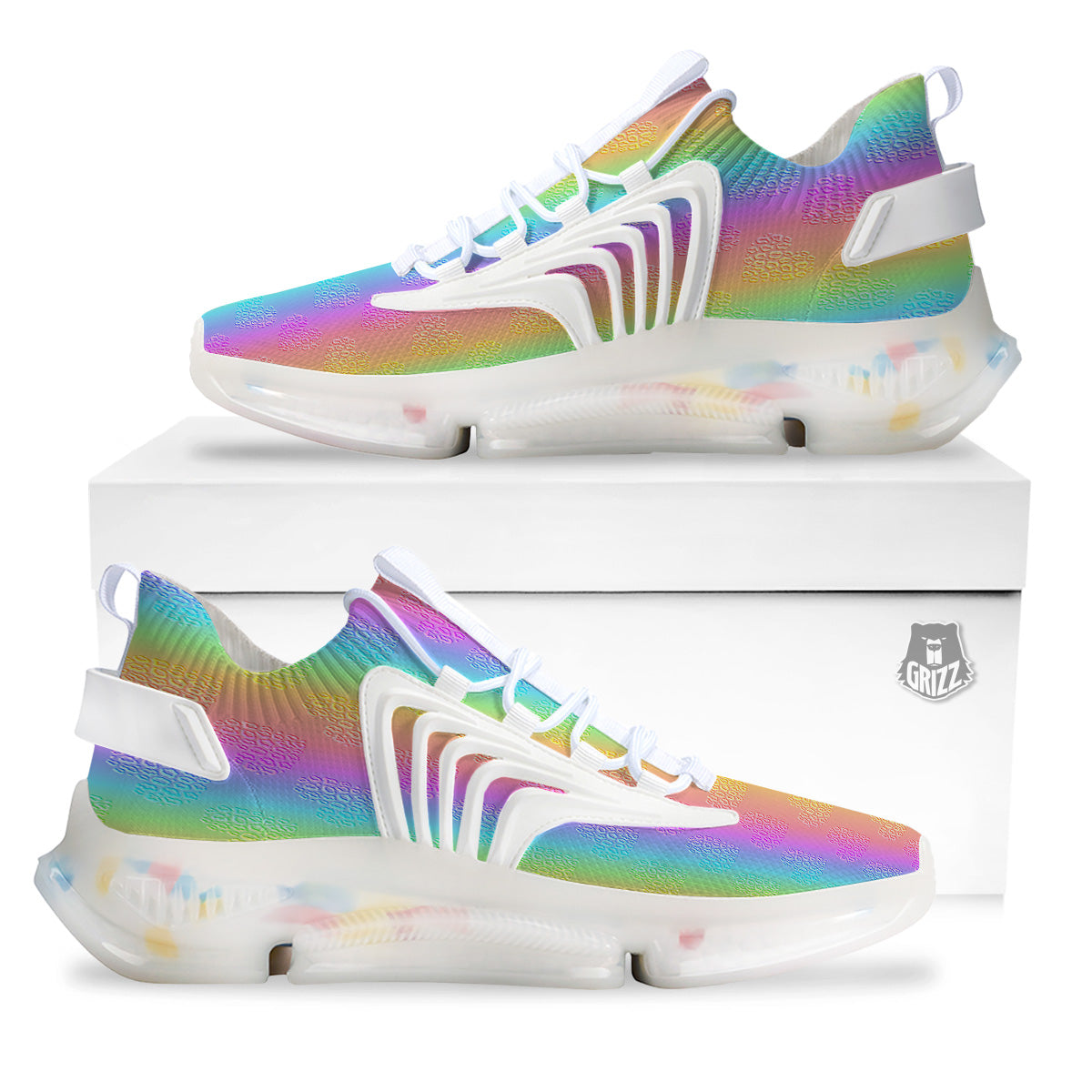 Hearts Rainbow Leopard Print Pattern White Gym Shoes-grizzshop