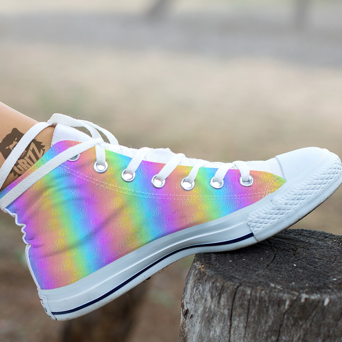 Hearts Rainbow Leopard Print Pattern White High Top Shoes-grizzshop