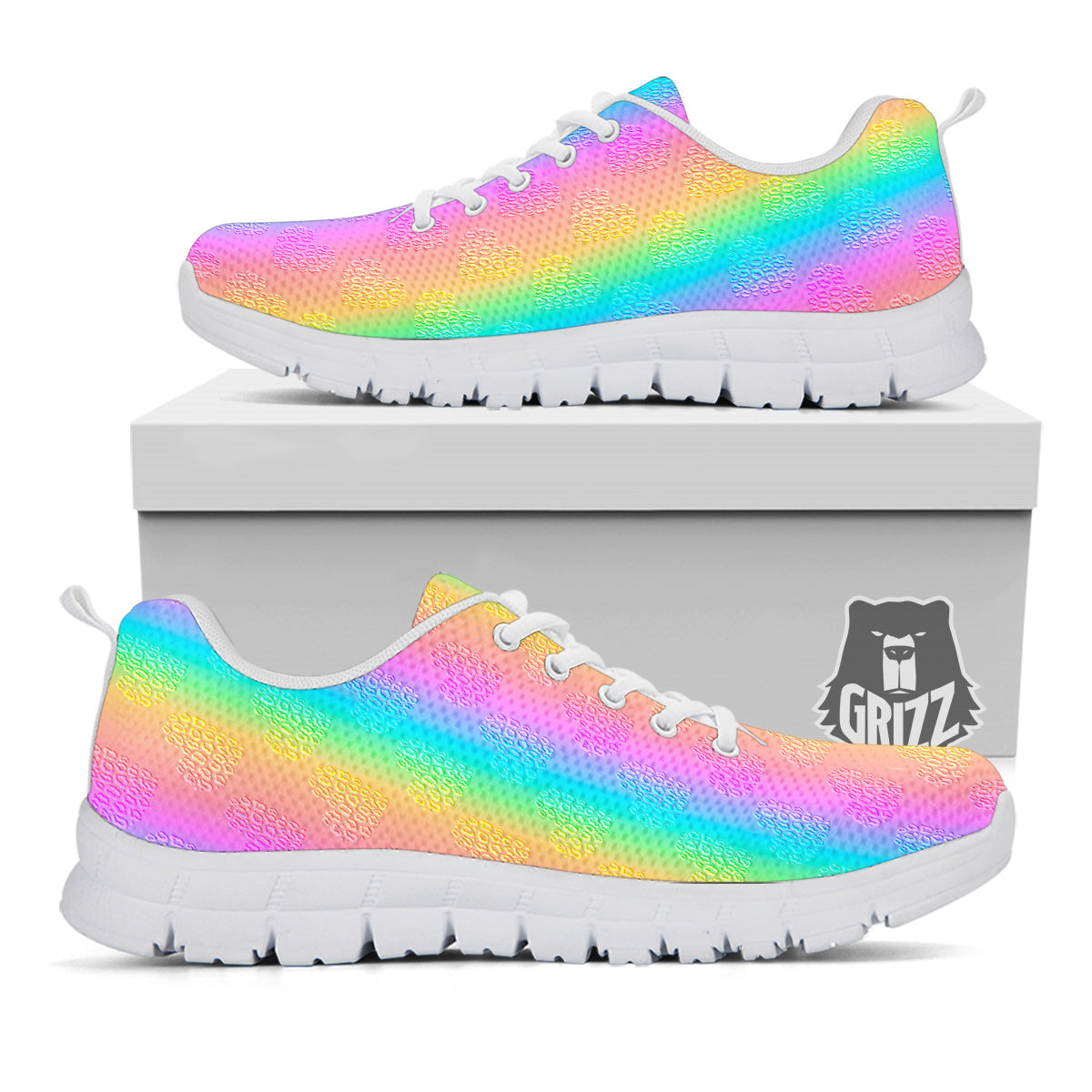 Hearts Rainbow Leopard Print Pattern White Sneaker-grizzshop