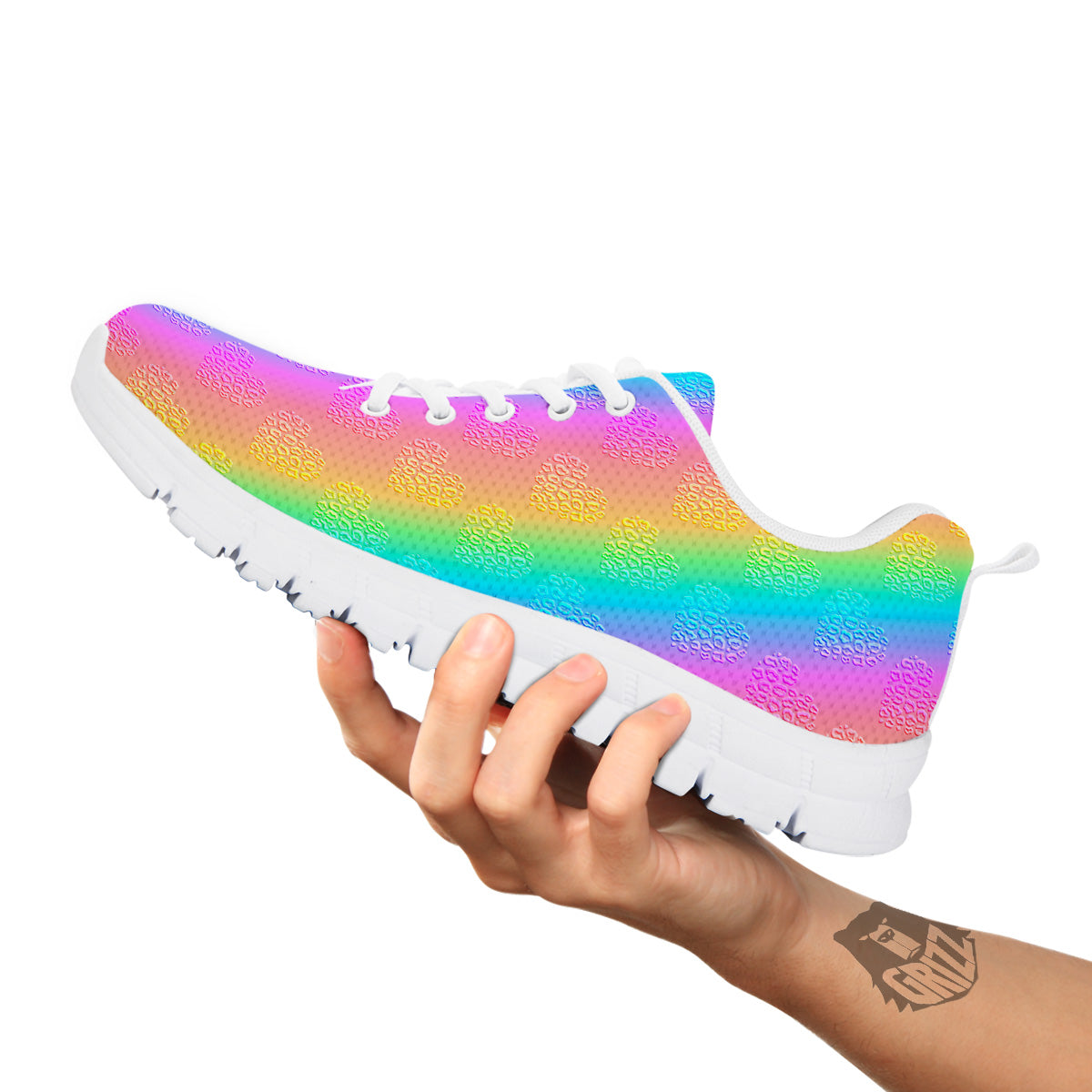 Hearts Rainbow Leopard Print Pattern White Sneaker-grizzshop