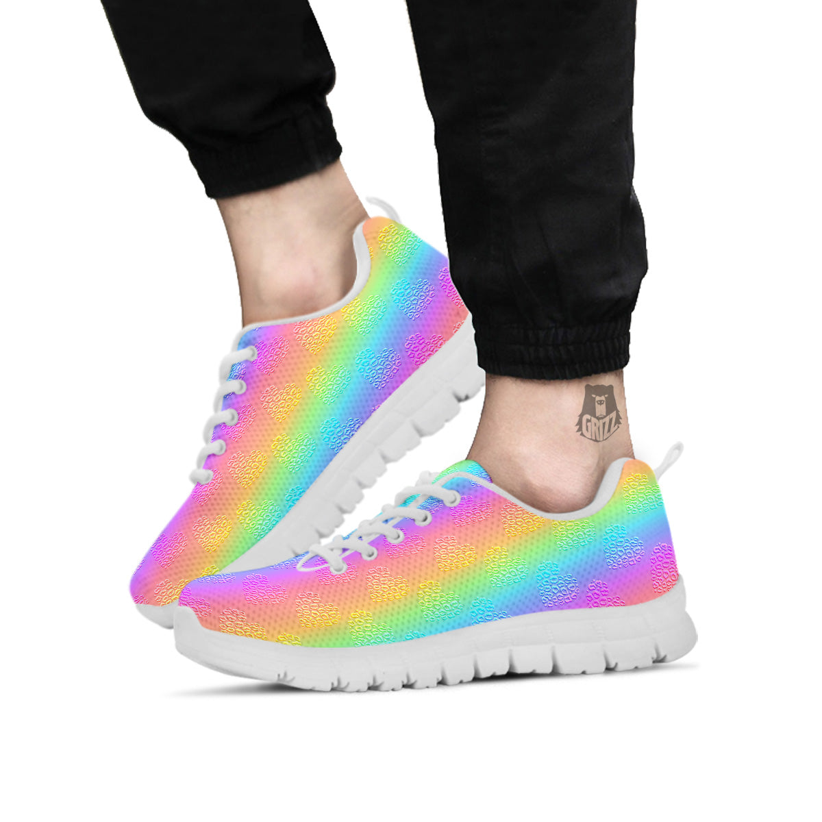 Hearts Rainbow Leopard Print Pattern White Sneaker-grizzshop
