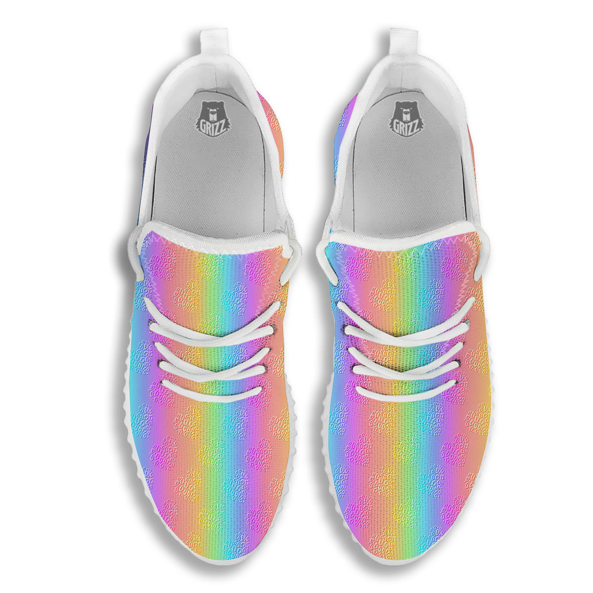 Hearts Rainbow Leopard Print Pattern White Walking Shoes-grizzshop