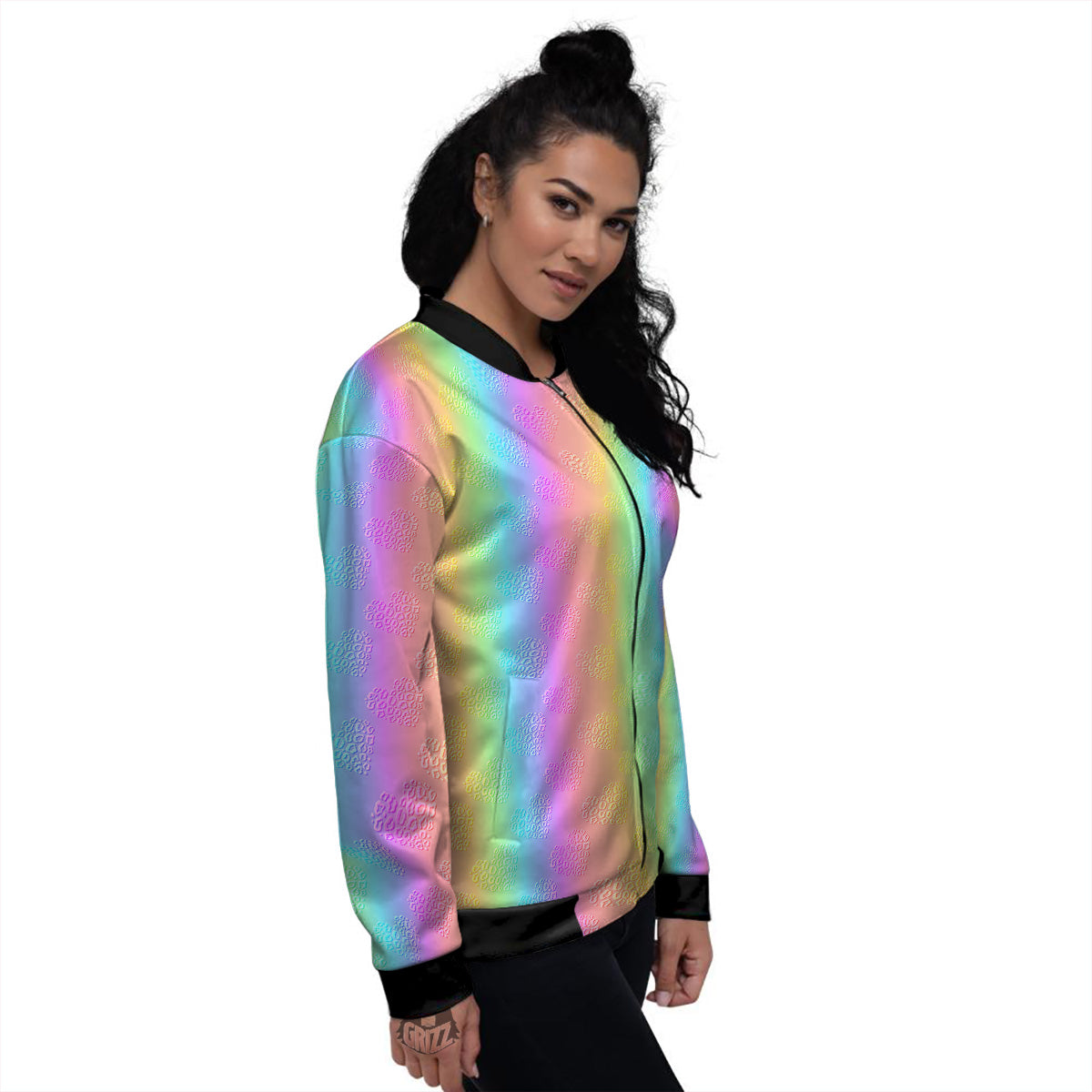 Hearts Rainbow Leopard Print Pattern Women's Bomber Jacket-grizzshop